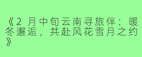 《2月中旬云南寻旅伴：暖冬邂逅，共赴风花雪月之约》