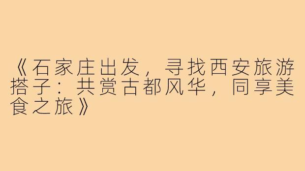《石家庄出发，寻找西安旅游搭子：共赏古都风华，同享美食之旅》