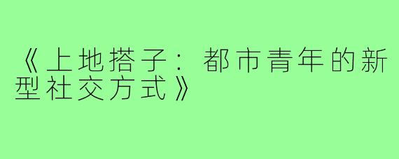 《上地搭子：都市青年的新型社交方式》