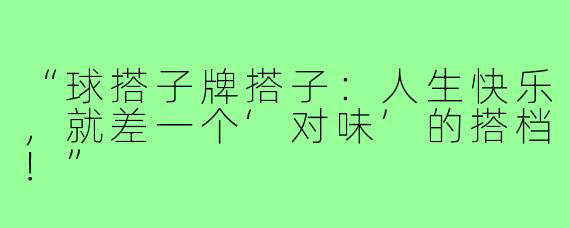 “球搭子牌搭子:人生快乐,就差一个‘对味’的搭档!”