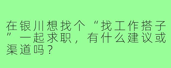 在银川想找个“找工作搭子”一起求职,有什么建议或渠道吗?