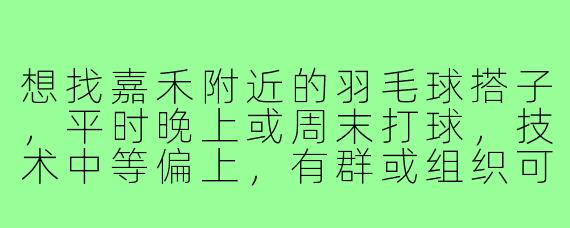 想找嘉禾附近的羽毛球搭子，平时晚上或周末打球，技术中等偏上，有群或组织可以加入吗？