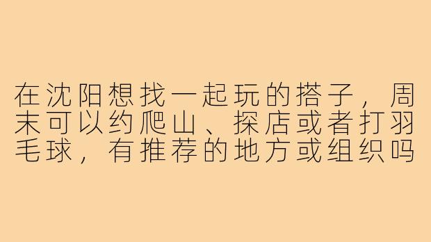 在沈阳想找一起玩的搭子,周末可以约爬山、探店或者打羽毛球,有推荐的地方或组织吗?-沈阳一起玩的搭子
