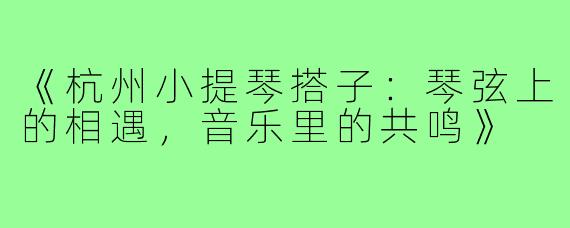 《杭州小提琴搭子：琴弦上的相遇，音乐里的共鸣》