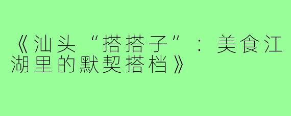 《汕头“搭搭子”：美食江湖里的默契搭档》