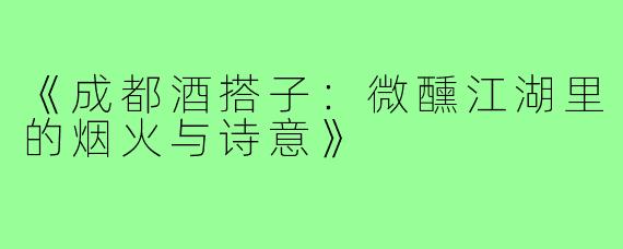 《成都酒搭子：微醺江湖里的烟火与诗意》