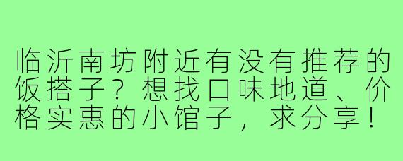 临沂南坊附近有没有推荐的饭搭子？想找口味地道、价格实惠的小馆子，求分享！