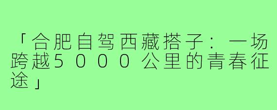 「合肥自驾西藏搭子：一场跨越5000公里的青春征途」