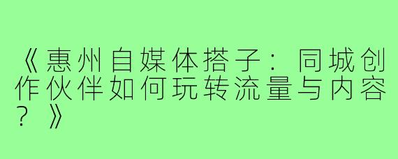《惠州自媒体搭子：同城创作伙伴如何玩转流量与内容？》