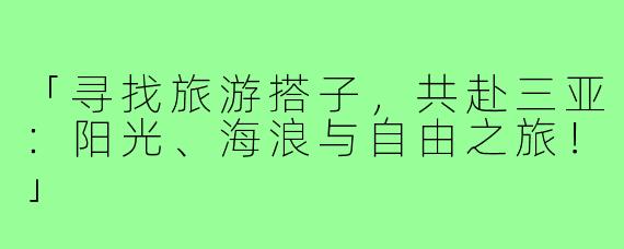 「寻找旅游搭子，共赴三亚：阳光、海浪与自由之旅！」
