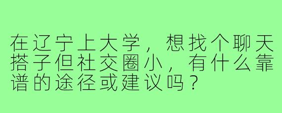 在辽宁上大学，想找个聊天搭子但社交圈小，有什么靠谱的途径或建议吗？