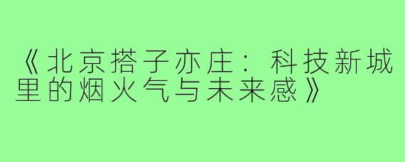 《北京搭子亦庄：科技新城里的烟火气与未来感》