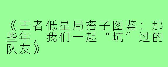 《王者低星局搭子图鉴:那些年,我们一起“坑”过的队友》
