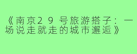 《南京29号旅游搭子：一场说走就走的城市邂逅》