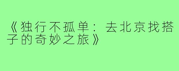 《独行不孤单：去北京找搭子的奇妙之旅》