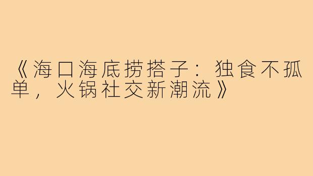 《海口海底捞搭子：独食不孤单，火锅社交新潮流》