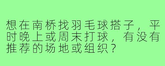 想在南桥找羽毛球搭子,平时晚上或周末打球,有没有推荐的场地或组织?