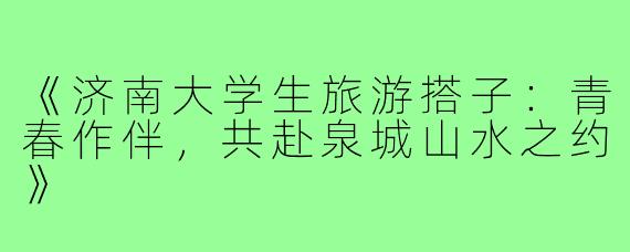 《济南大学生旅游搭子：青春作伴，共赴泉城山水之约》