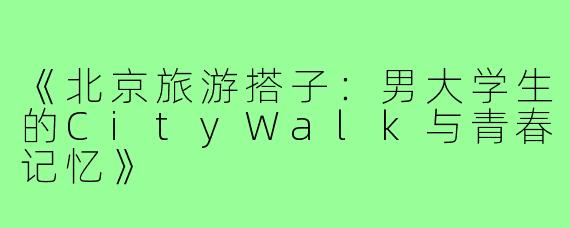 《北京旅游搭子：男大学生的CityWalk与青春记忆》