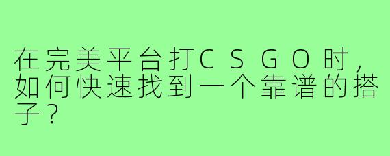 在完美平台打CSGO时,如何快速找到一个靠谱的搭子?