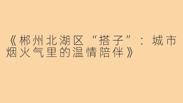 《郴州北湖区“搭子”：城市烟火气里的温情陪伴》