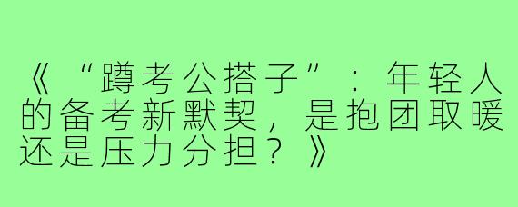 《“蹲考公搭子”：年轻人的备考新默契，是抱团取暖还是压力分担？》
