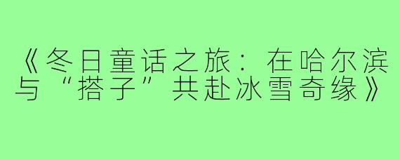 《冬日童话之旅：在哈尔滨与“搭子”共赴冰雪奇缘》