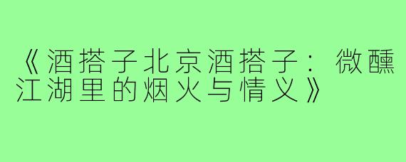 《酒搭子北京酒搭子：微醺江湖里的烟火与情义》