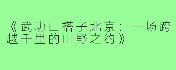 《武功山搭子北京：一场跨越千里的山野之约》