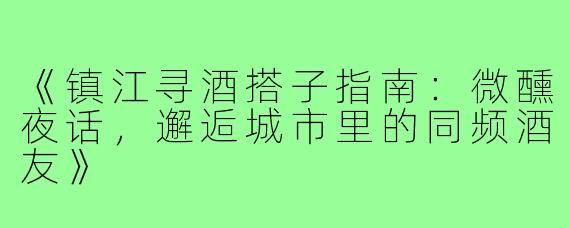 《镇江寻酒搭子指南：微醺夜话，邂逅城市里的同频酒友》