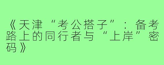 《天津“考公搭子”：备考路上的同行者与“上岸”密码》