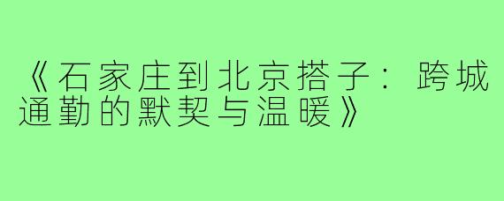 《石家庄到北京搭子：跨城通勤的默契与温暖》
