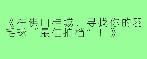 《在佛山桂城，寻找你的羽毛球“最佳拍档”！》