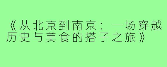 《从北京到南京：一场穿越历史与美食的搭子之旅》