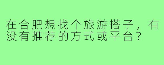 在合肥想找个旅游搭子,有没有推荐的方式或平台?