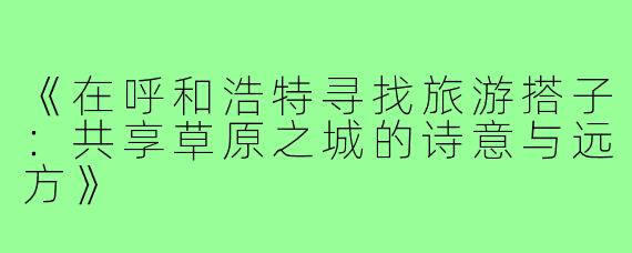 《在呼和浩特寻找旅游搭子：共享草原之城的诗意与远方》