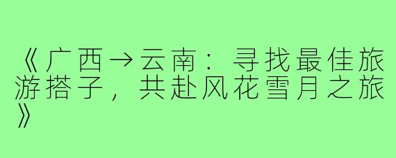 《广西→云南：寻找最佳旅游搭子，共赴风花雪月之旅》