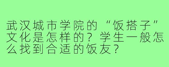 武汉城市学院的“饭搭子”文化是怎样的?学生一般怎么找到合适的饭友?