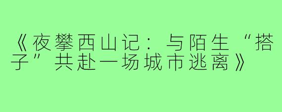 《夜攀西山记:与陌生“搭子”共赴一场城市逃离》