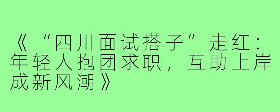 《“四川面试搭子”走红：年轻人抱团求职，互助上岸成新风潮》