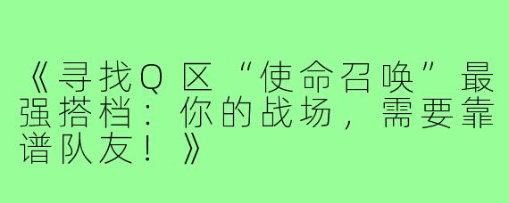 《寻找Q区“使命召唤”最强搭档：你的战场，需要靠谱队友！》