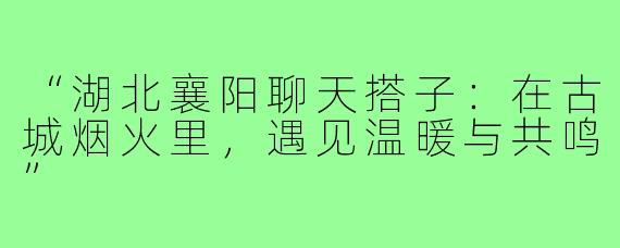 “湖北襄阳聊天搭子:在古城烟火里,遇见温暖与共鸣”
