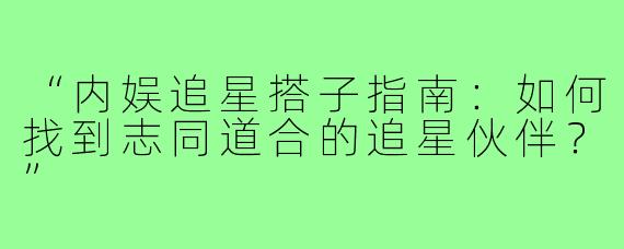 “内娱追星搭子指南：如何找到志同道合的追星伙伴？”