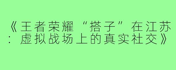 《王者荣耀“搭子”在江苏：虚拟战场上的真实社交》