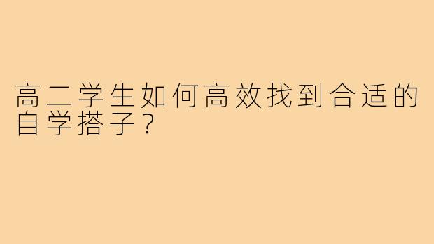 高二学生如何高效找到合适的自学搭子?