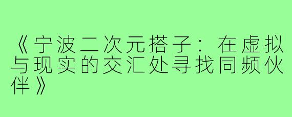 《宁波二次元搭子：在虚拟与现实的交汇处寻找同频伙伴》