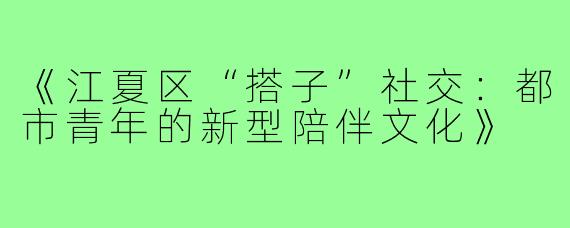 《江夏区“搭子”社交：都市青年的新型陪伴文化》