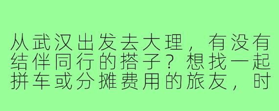从武汉出发去大理，有没有结伴同行的搭子？想找一起拼车或分摊费用的旅友，时间灵活可商量！