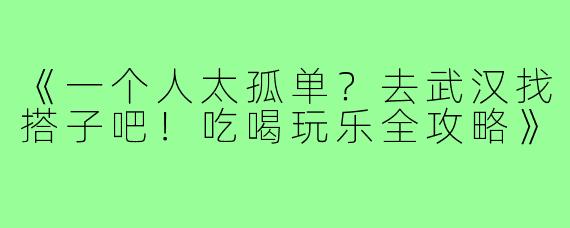《一个人太孤单？去武汉找搭子吧！吃喝玩乐全攻略》