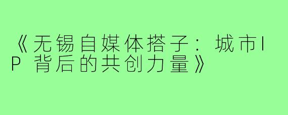 《无锡自媒体搭子：城市IP背后的共创力量》
